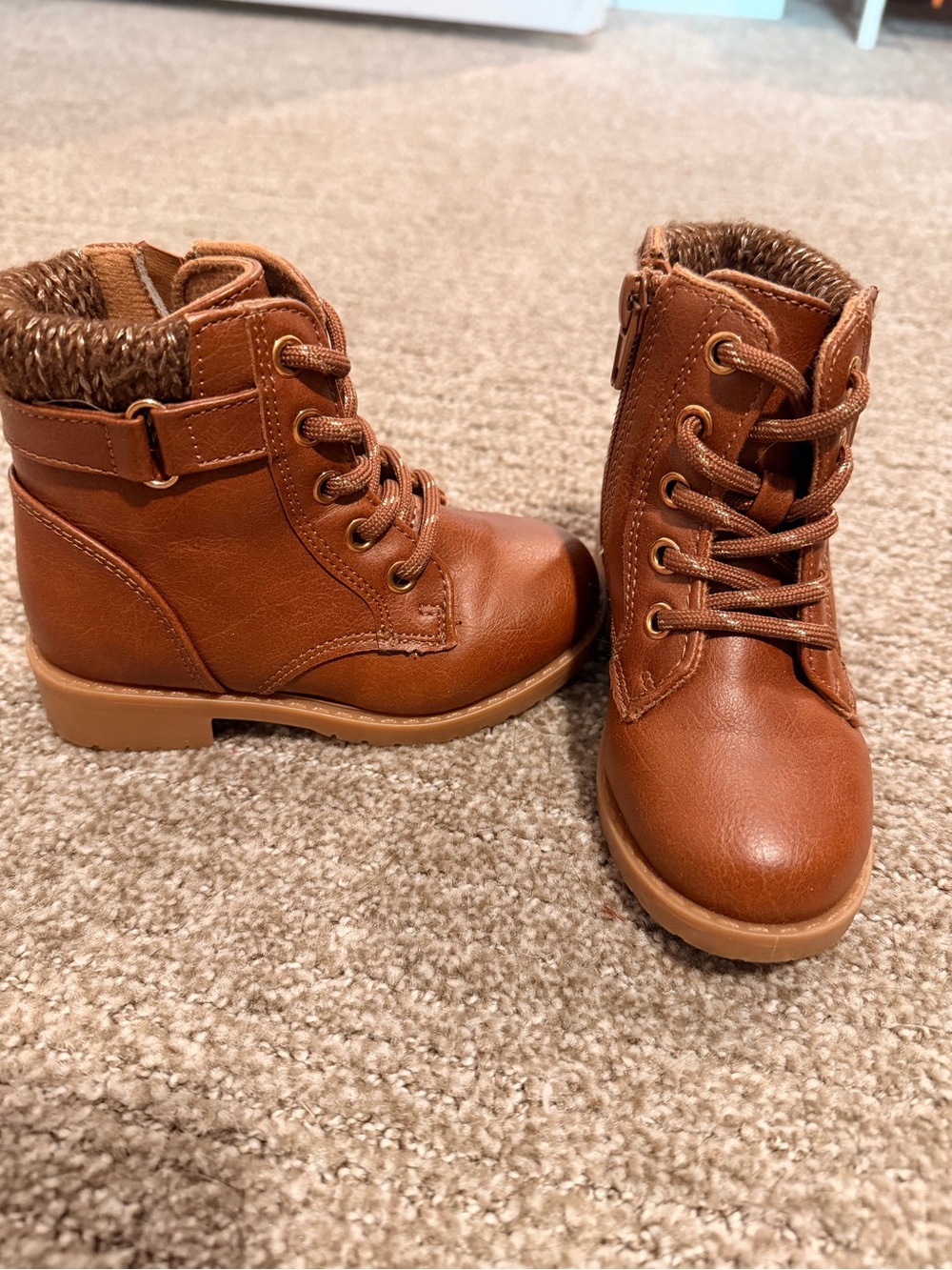 Jellypop Toddler Brown Lace-Up Ankle Boots with Knit Collar